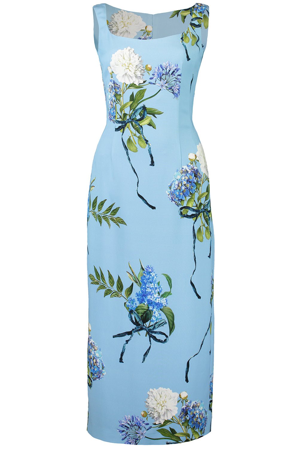 MONIQUE LHUILLIER-Scoop Neck Floral Dress-