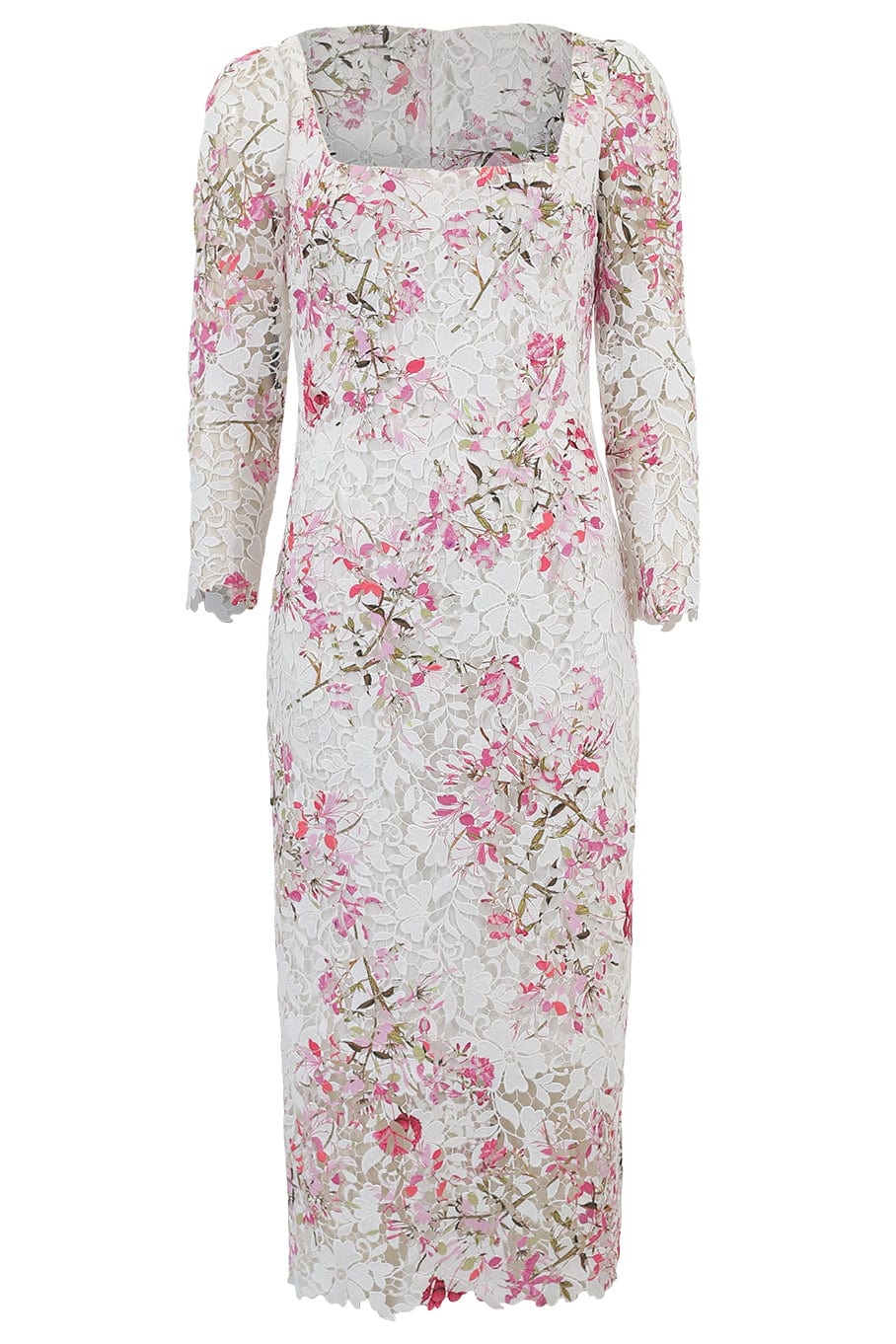 MONIQUE LHUILLIER-Square Neck Long Sleeve Sheath Dress-