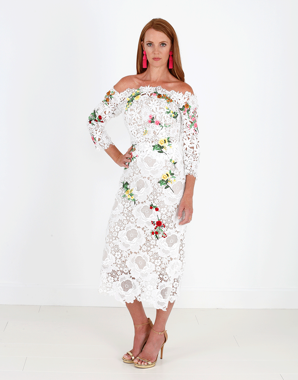 MONIQUE LHUILLIER-Off Shoulder Dress-WHITE