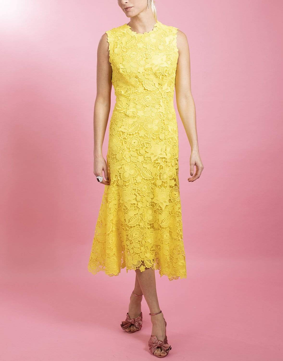 MONIQUE LHUILLIER-Jewel Neck Sleeveless Skirt Dress-
