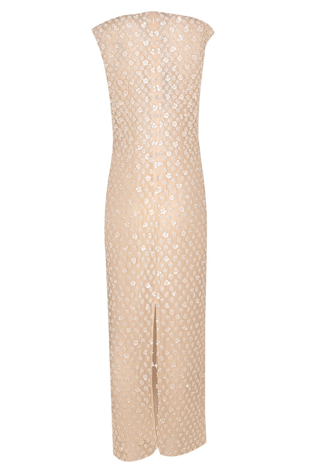 MONIQUE LHUILLIER-Sleeveless Embellished Sheath Dress-CREME