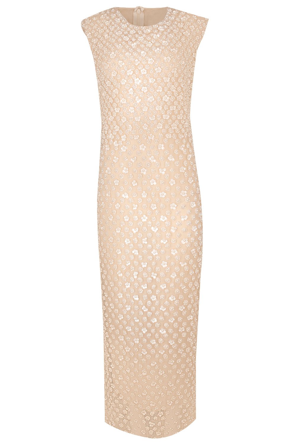MONIQUE LHUILLIER-Sleeveless Embellished Sheath Dress-CREME