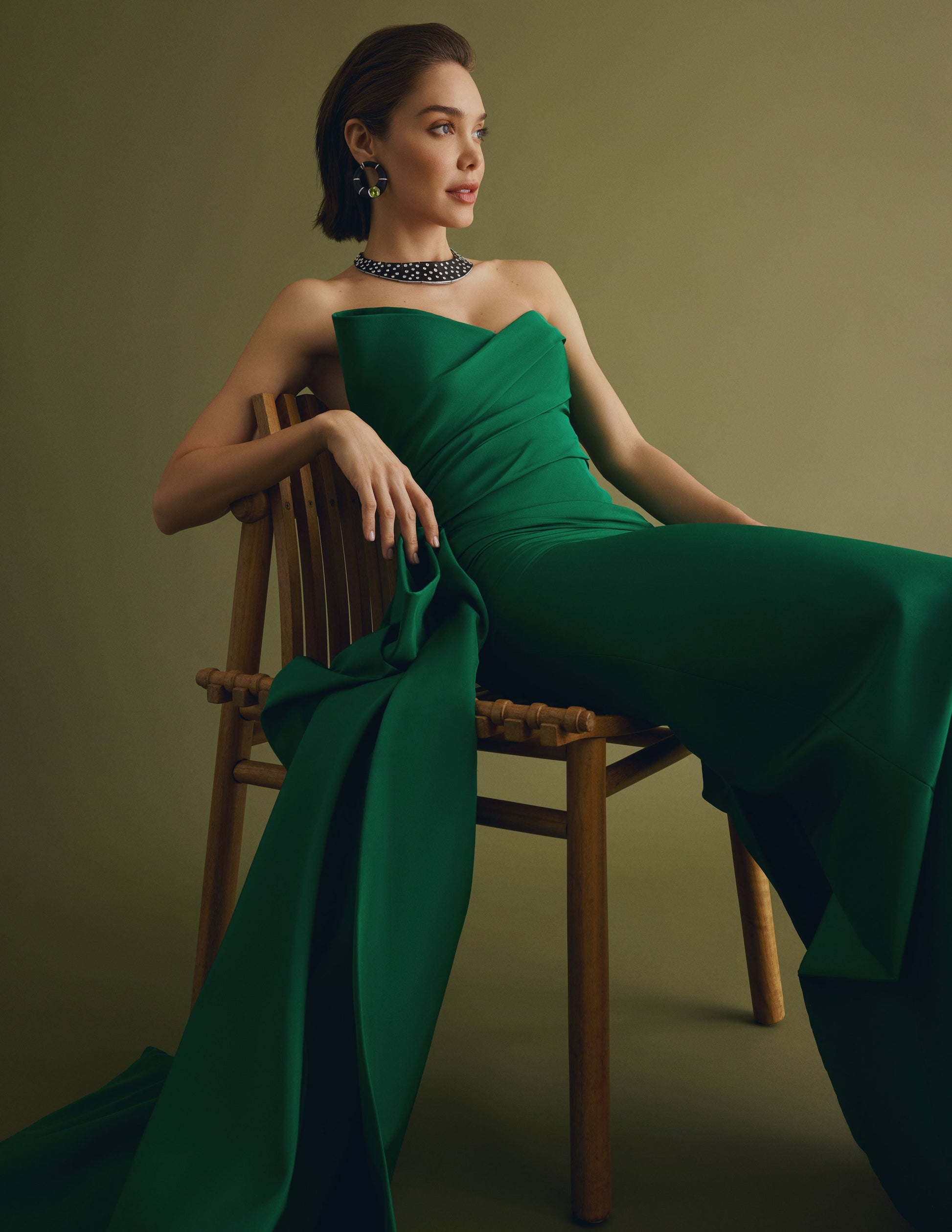Asymmetric Draped Column Gown-GRASS-4-CLOTHINGDRESSGOWN-MONIQUE LHUILLIER