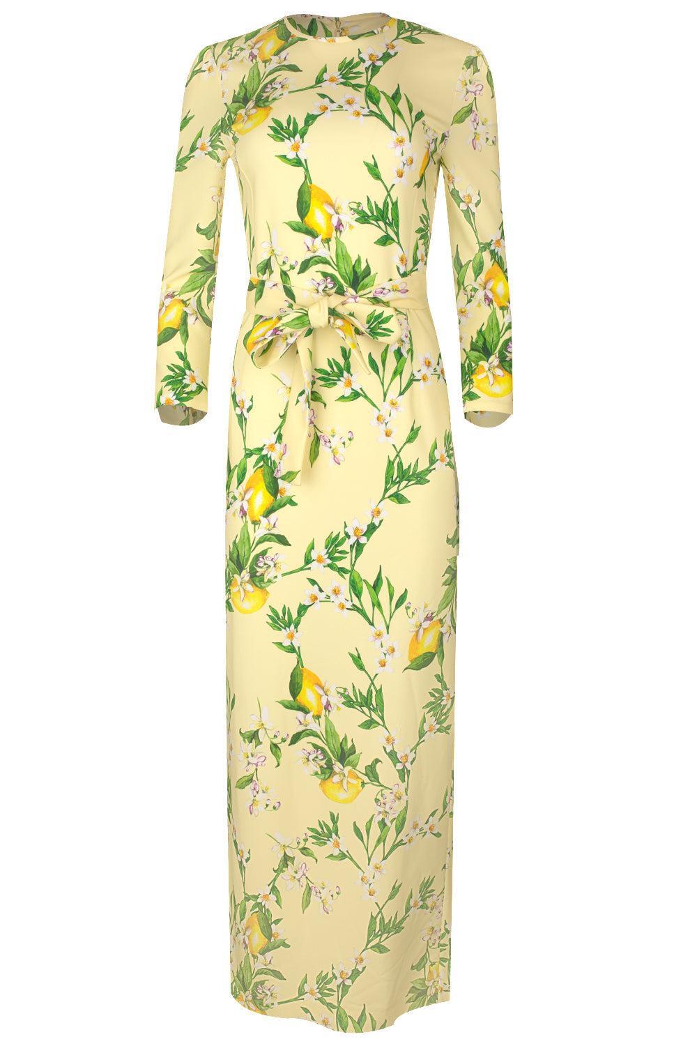 Long Sleeve Sheath Dress-LEMON DROP MULTI-2-CLOTHINGDRESSGOWN-MONIQUE LHUILLIER