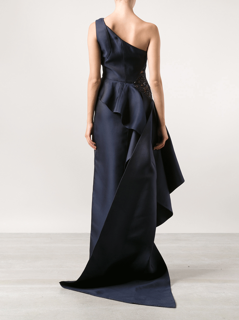 MONIQUE LHUILLIER-One Shoulder Column Gown-MIDNIGHT