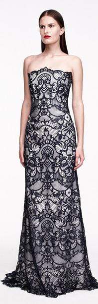 MONIQUE LHUILLIER-Guipure Lace Gown-NAVY