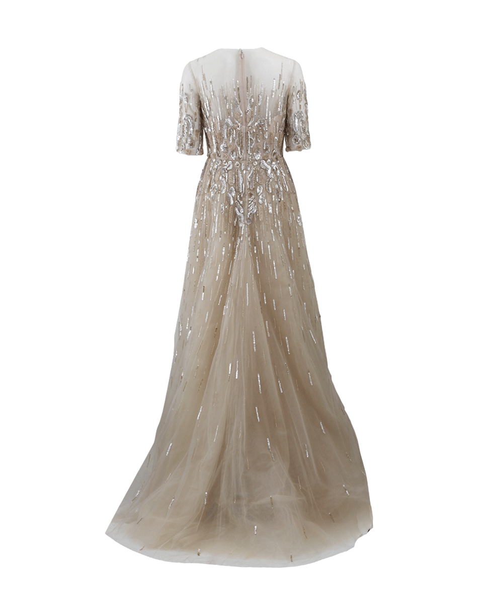 MONIQUE LHUILLIER-Illusion Neck Gown-NUDE