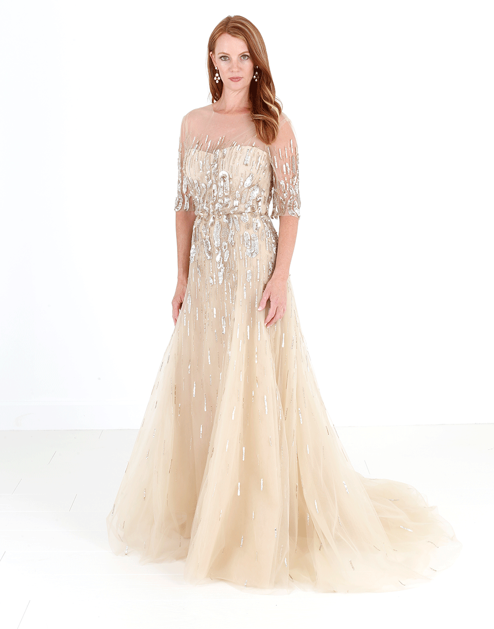 MONIQUE LHUILLIER-Illusion Neck Gown-NUDE
