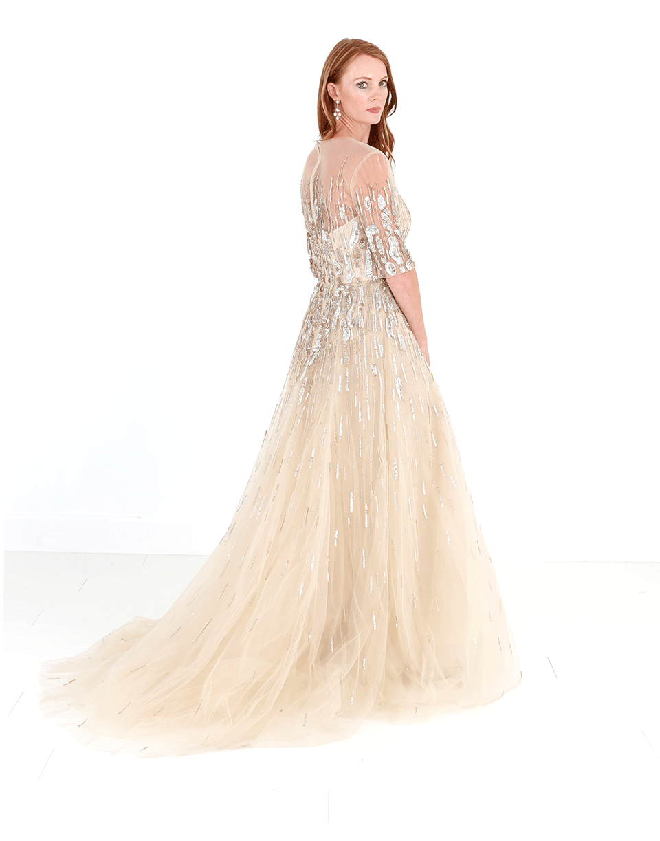 MONIQUE LHUILLIER-Illusion Neck Gown-NUDE