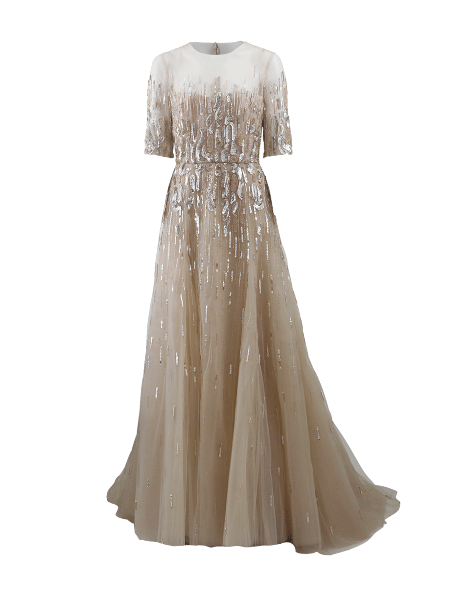 MONIQUE LHUILLIER-Illusion Neck Gown-NUDE