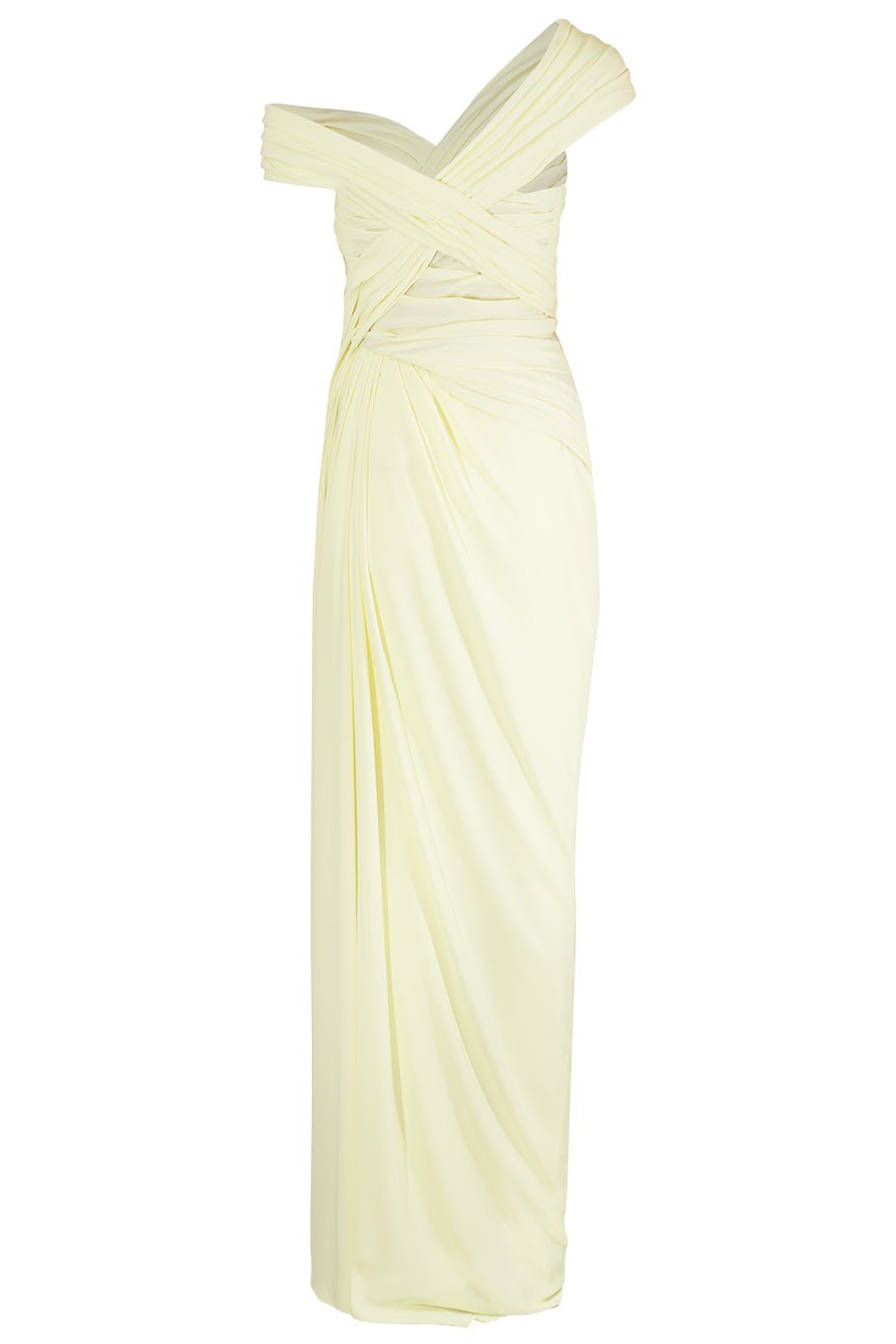 MONIQUE LHUILLIER-Off The Shoulder Drape Gown - Pale Yellow-
