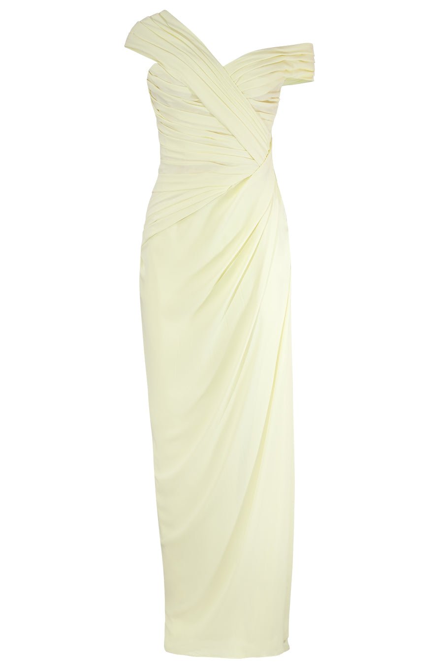 MONIQUE LHUILLIER-Off The Shoulder Drape Gown - Pale Yellow-