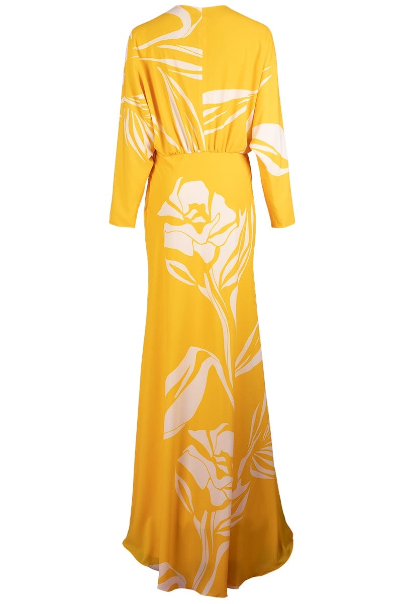 MONIQUE LHUILLIER-V-Neck Dolman Sleeve Gown-