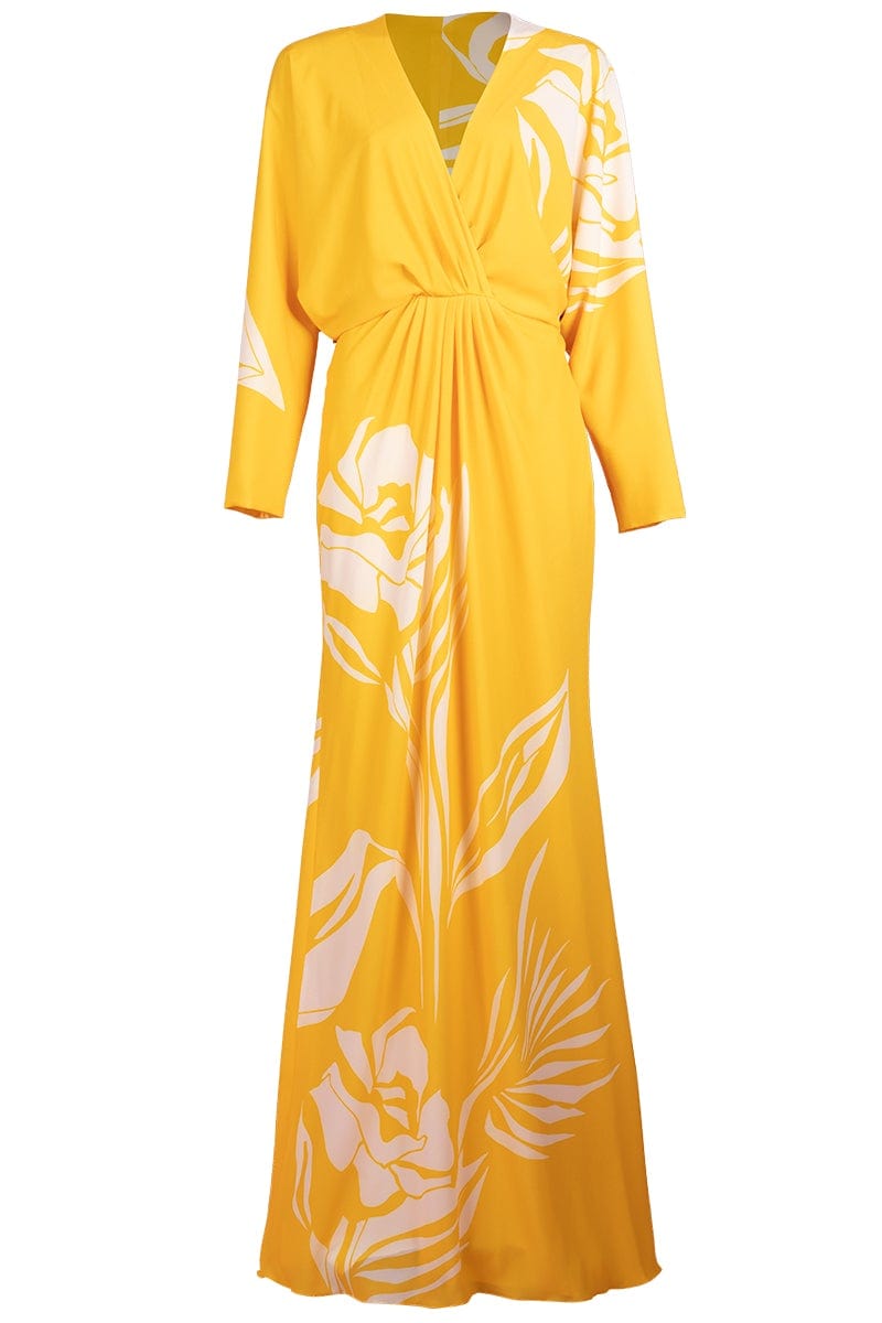 MONIQUE LHUILLIER-V-Neck Dolman Sleeve Gown-