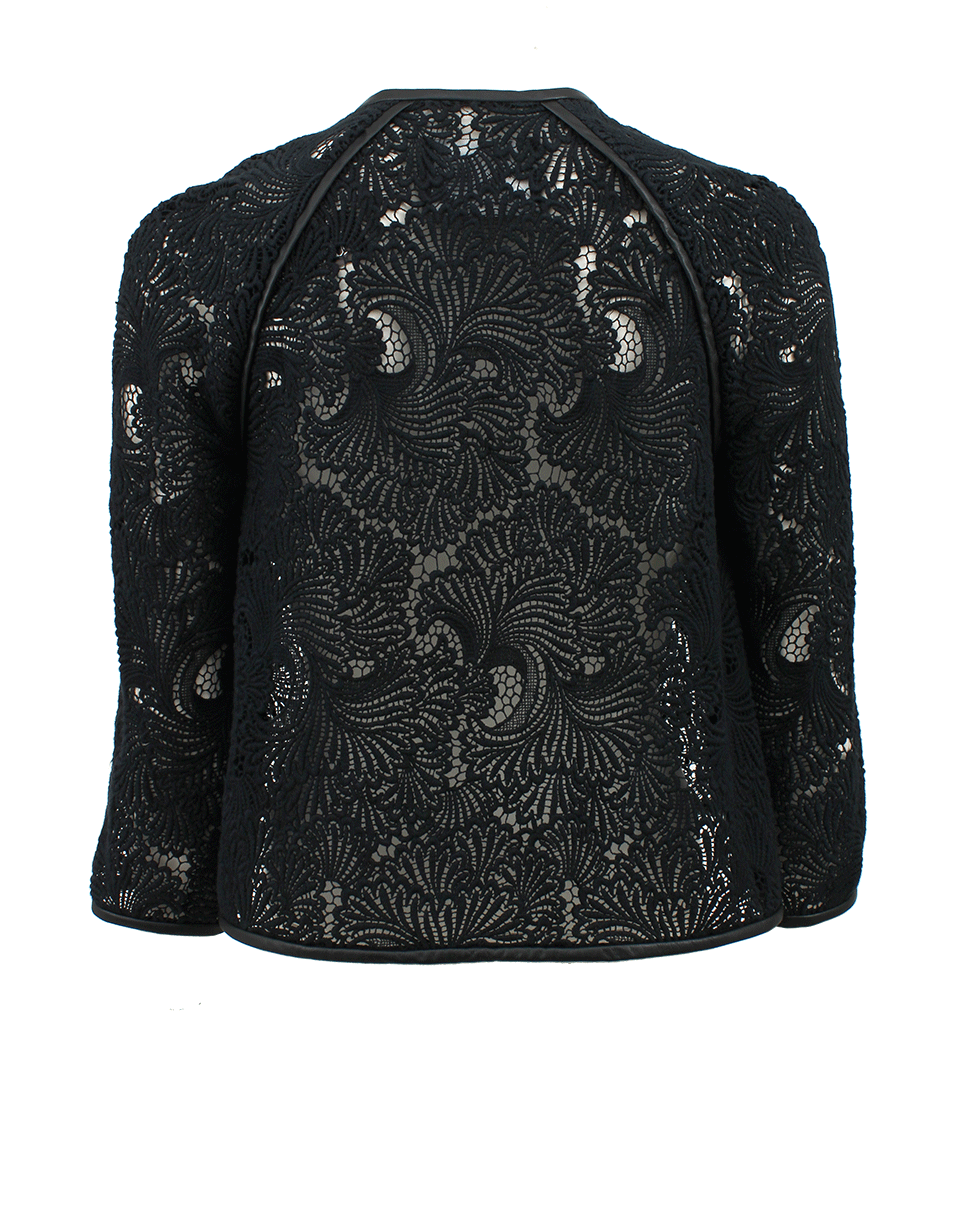 MONIQUE LHUILLIER-Guipure Lace Leather Trim Jacket-