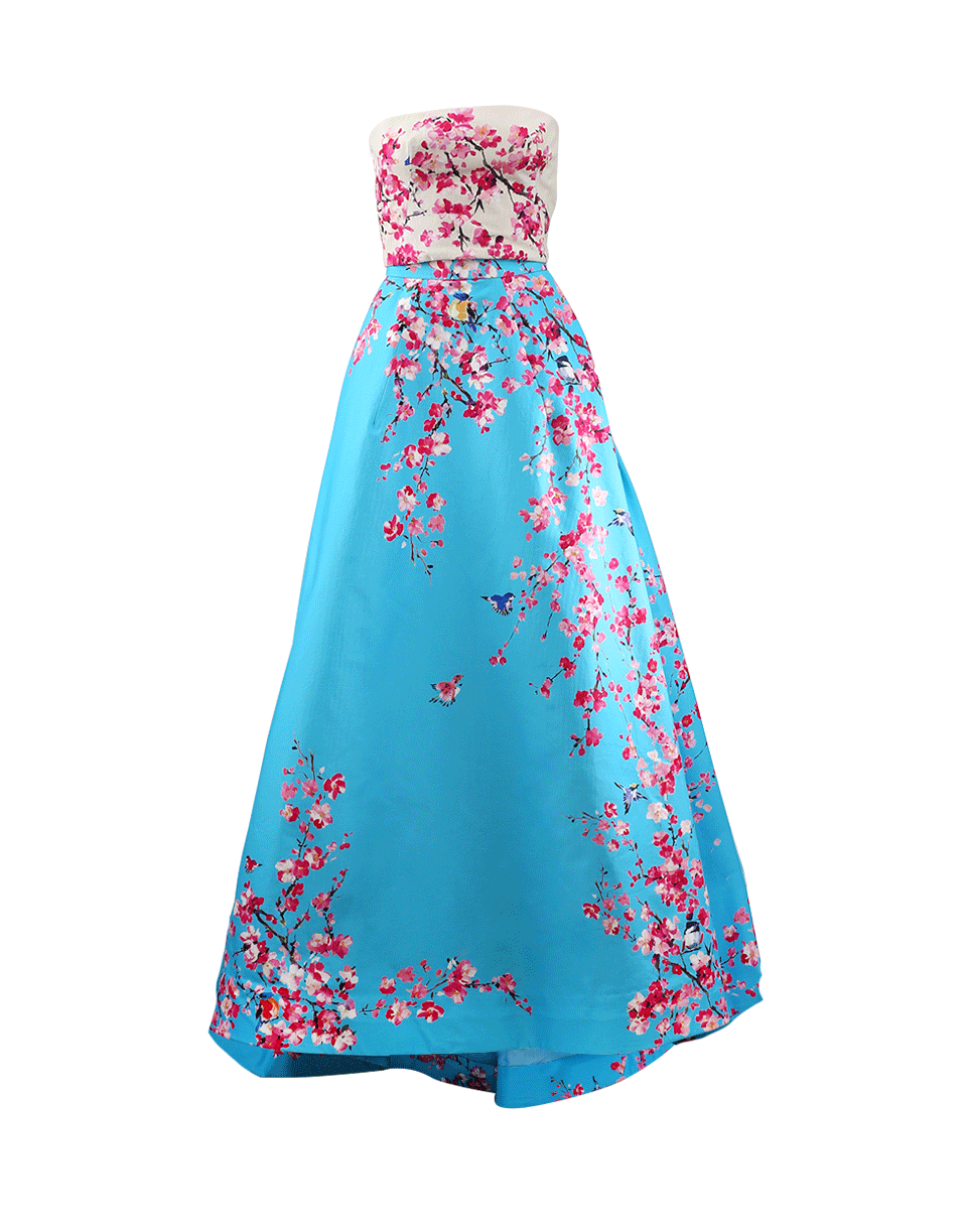 MONIQUE LHUILLIER-Cherry Blossom Crop Top And Skirt-CRM/AQUA
