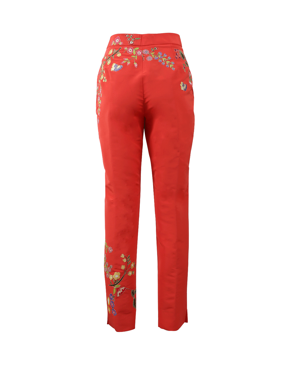 MONIQUE LHUILLIER-Embroidered Faille Pant-AZALEA
