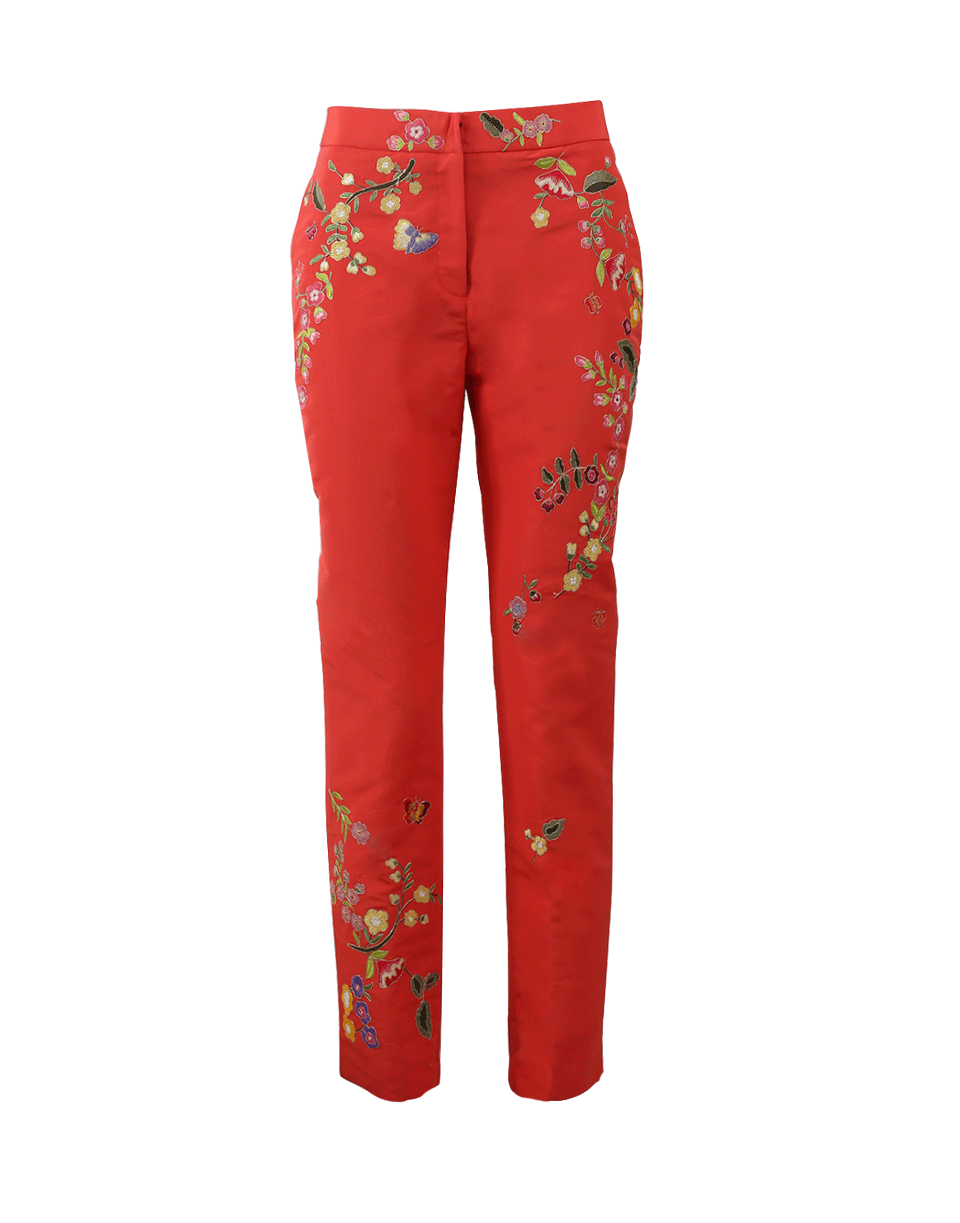 MONIQUE LHUILLIER-Embroidered Faille Pant-AZALEA
