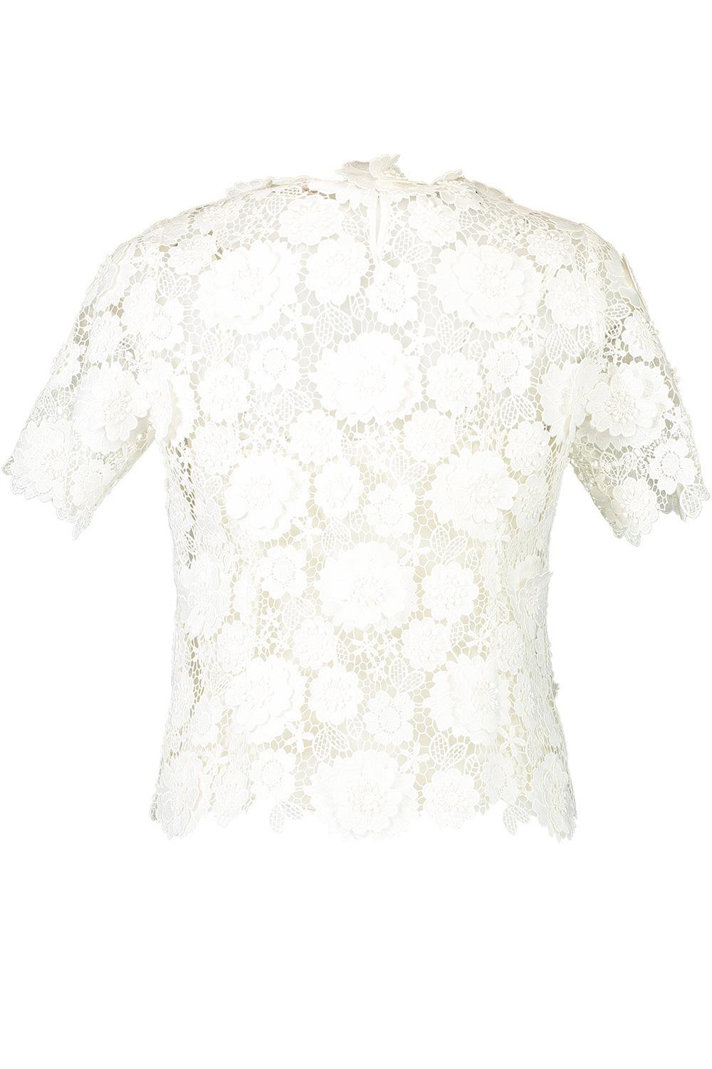 3D Floral Short Sleeve Blouse-IVORY-4-CLOTHINGTOPBLOUSE-MONIQUE LHUILLIER