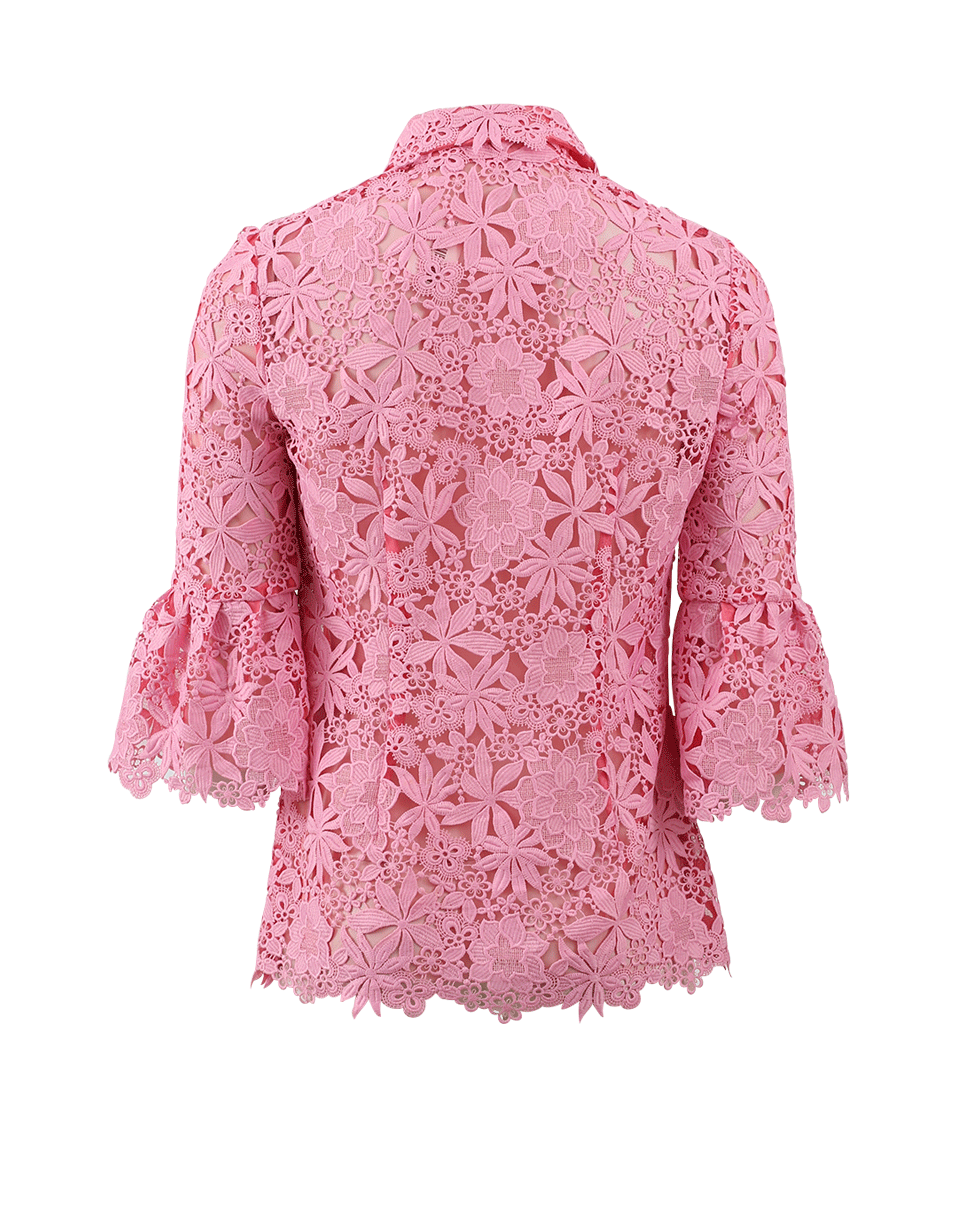 MONIQUE LHUILLIER-Lace Ruffle Cuff Blouse-ROSE
