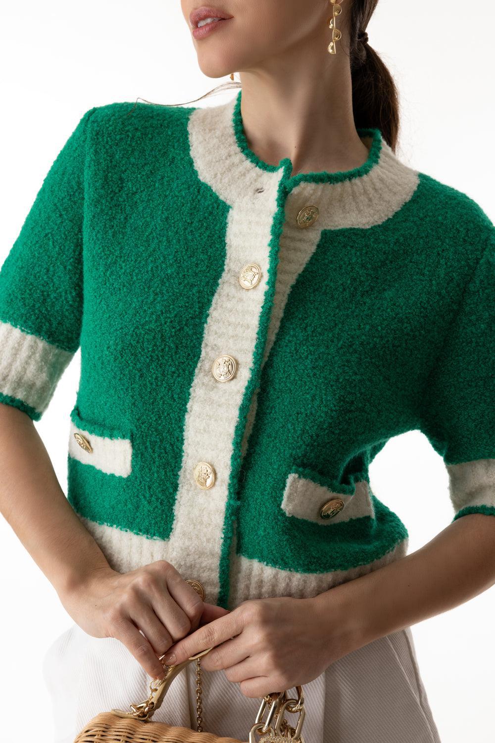 SHORT SLEEVE CARDIGAN-GRSSSLKW-XS-CLOTHINGTOPCARDIGAN-MONIQUE LHUILLIER
