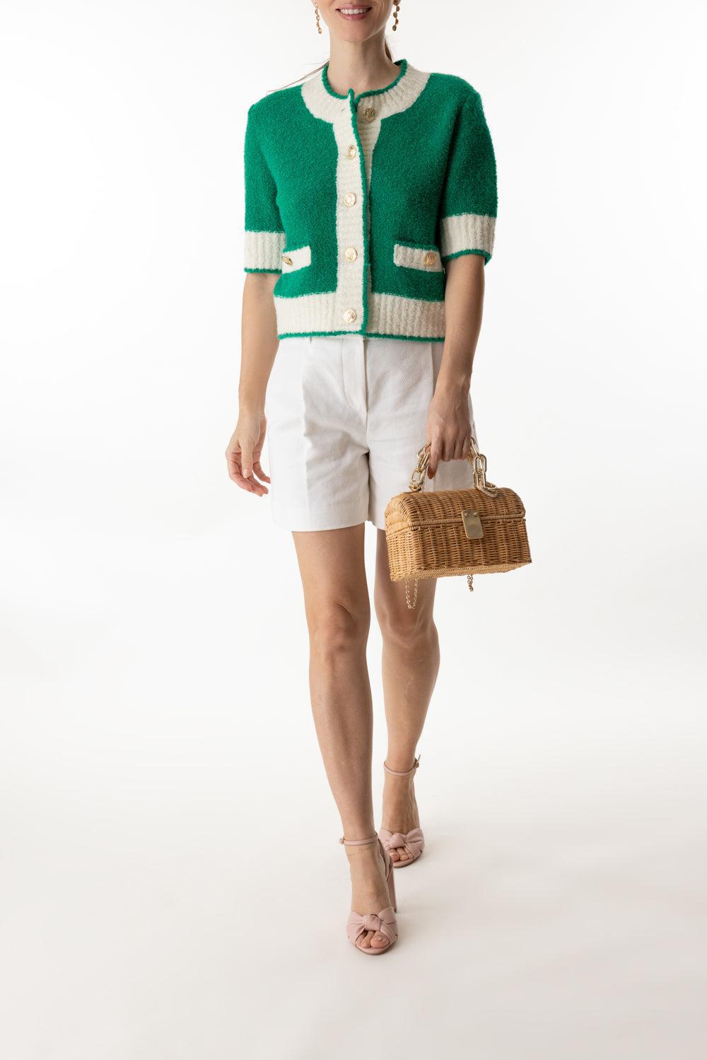 SHORT SLEEVE CARDIGAN-GRSSSLKW-XS-CLOTHINGTOPCARDIGAN-MONIQUE LHUILLIER