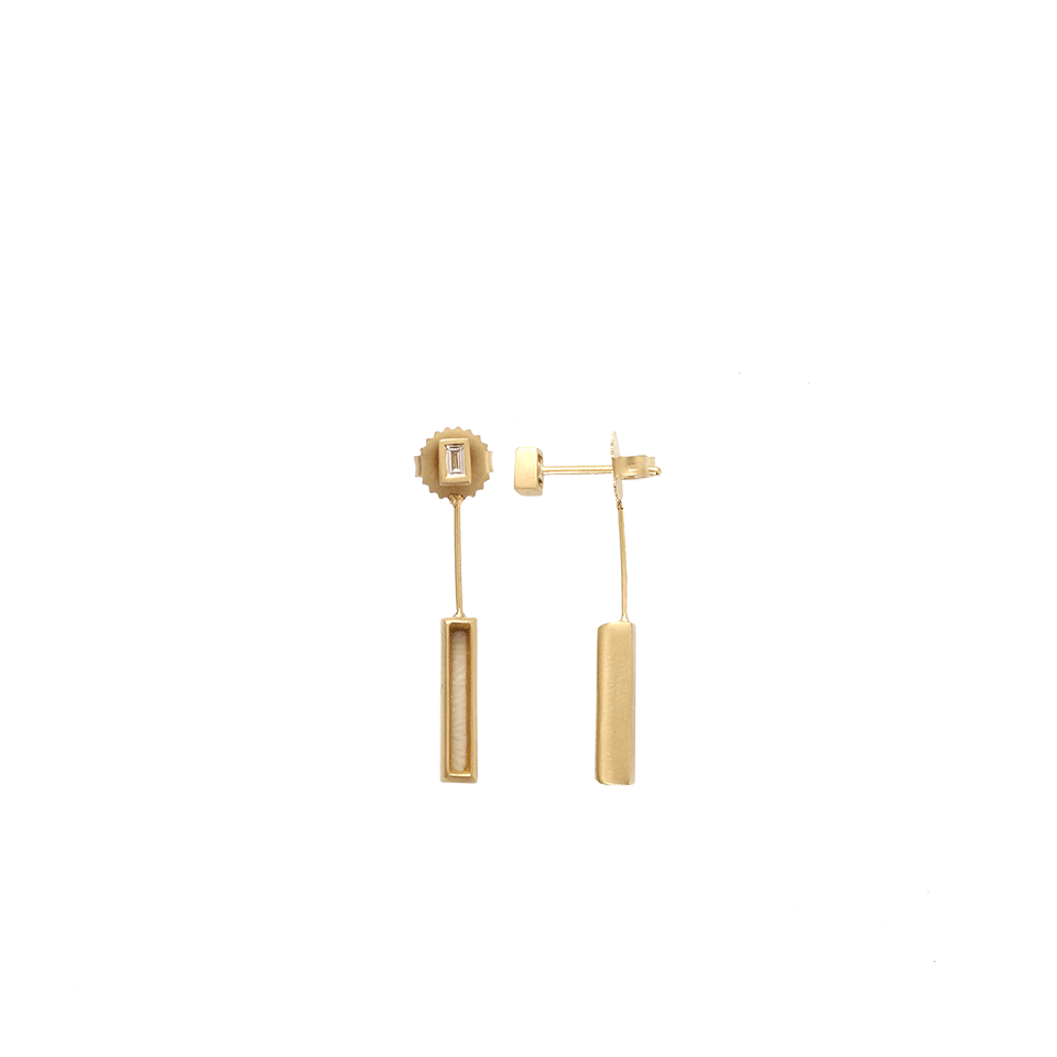 MONIQUE PEAN-Fossilized Woolly Mammoth Bar Earrings-YELLOW GOLD
