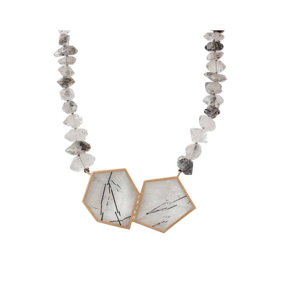 MONIQUE PEAN-Rutile And Diamond Baguette Necklace-ROSE GOLD