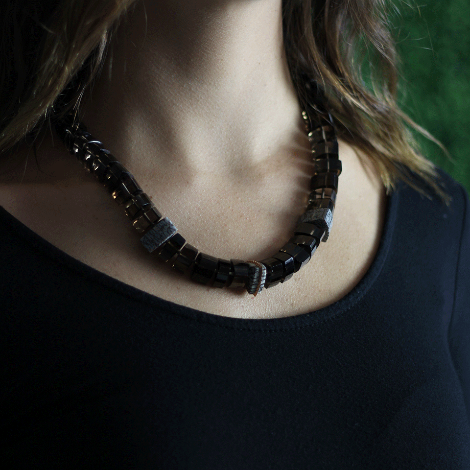 MONIQUE PEAN-Smokey Topaz And Fossilized Necklace-ROSE GOLD