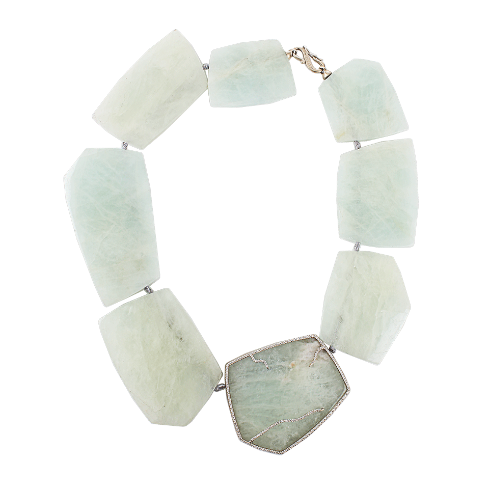 MONIQUE PEAN-Natural Aquamarine Necklace with White Diamond Waves-WHT GOLD