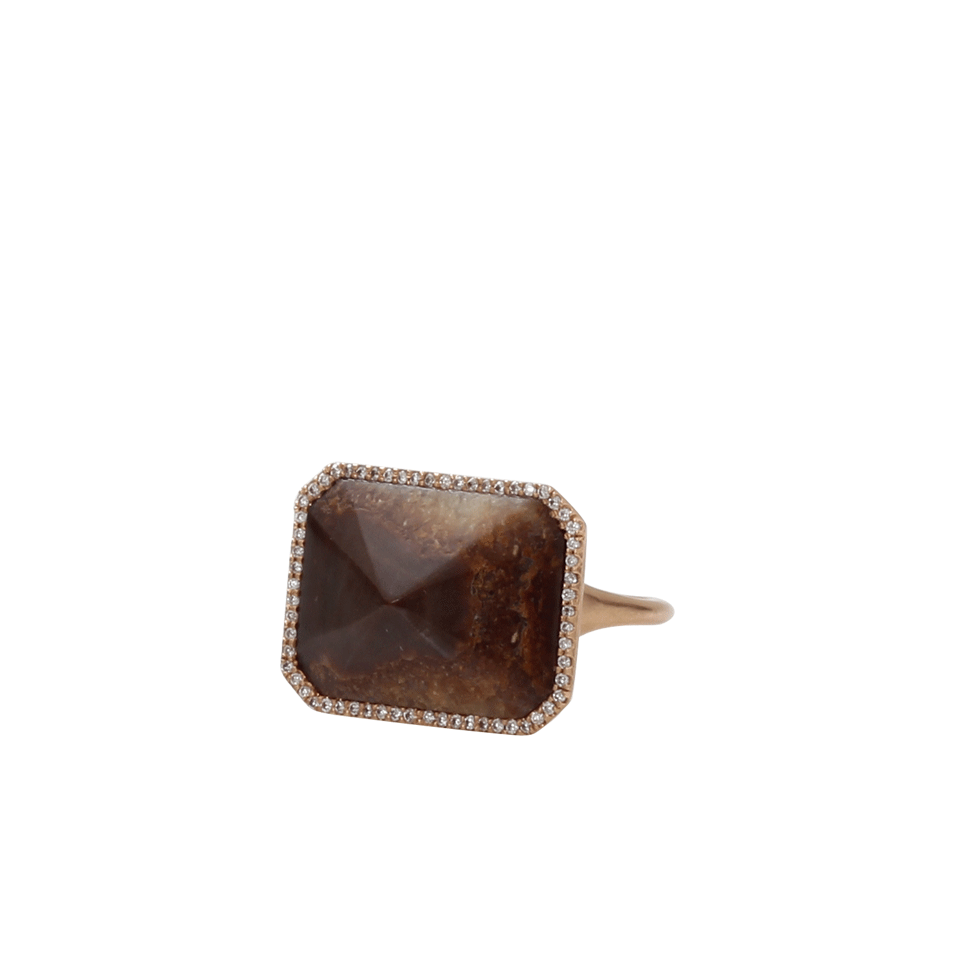 MONIQUE PEAN-Fossilized Walrus Ivory And Diamond Rectangle Ring-ROSE GOLD