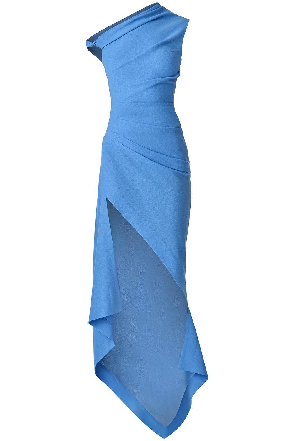 Asymmetric Pleated Dress-BLUE-2-CLOTHINGDRESSCASUAL-MONSE