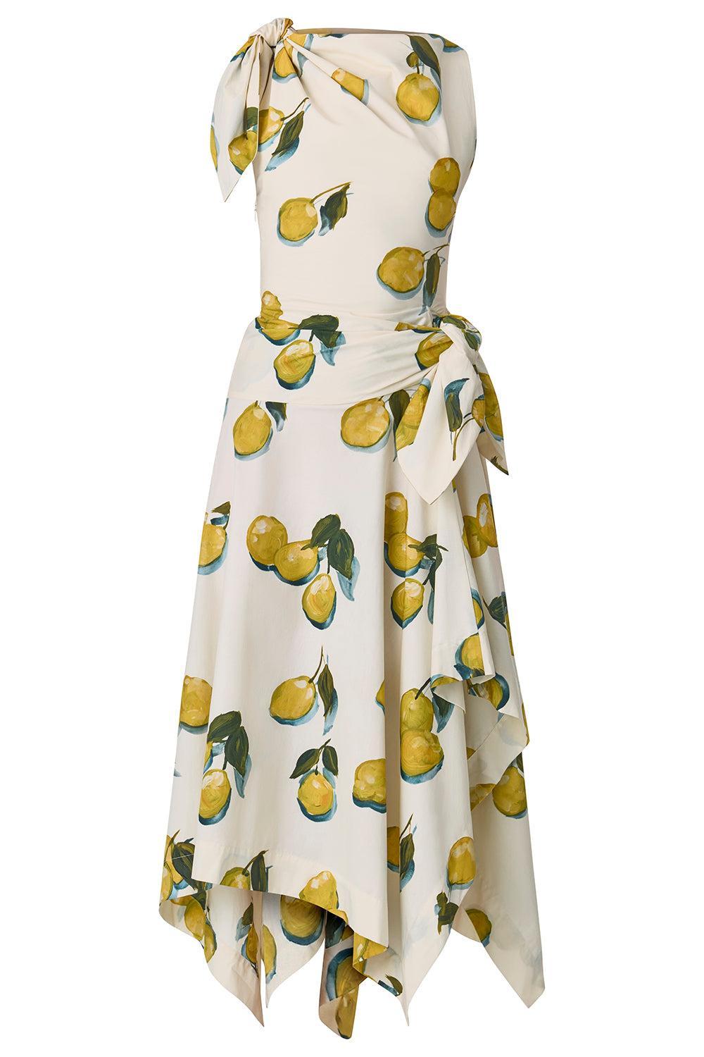  Lemon Print Bow Tie Dress-CREAM-0-CLOTHINGDRESSCASUAL-MONSE 