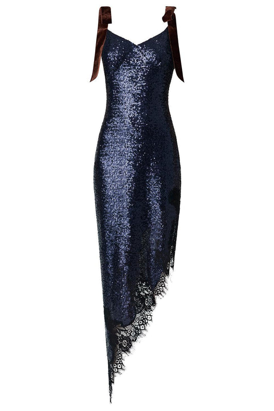 Velvet Bow Sequin Midi Dress-BLUE-2-CLOTHINGDRESSCOCKTAIL-MONSE