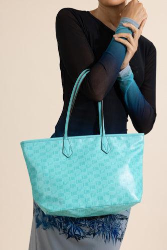 Saint Tropez Small Zip Tote - Turquoise Natural-GREEN-HANDBAGTOTES-MOREAU