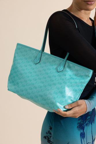 Saint Tropez Small Zip Tote - Turquoise Natural-GREEN-HANDBAGTOTES-MOREAU