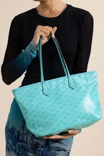 Saint Tropez Small Zip Tote - Turquoise Natural-GREEN-HANDBAGTOTES-MOREAU