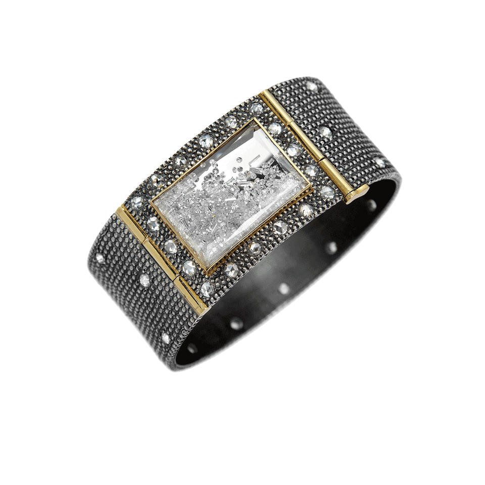 MORITZ GLIK-Wide Diamond and Sapphire Box Cuff-BLK-SLVR