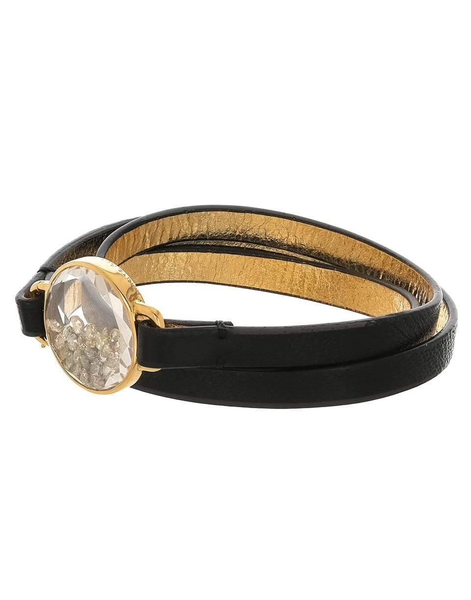 MORITZ GLIK-Champagne Diamond Shaker Leather Wrap Bracelet-YELLOW GOLD