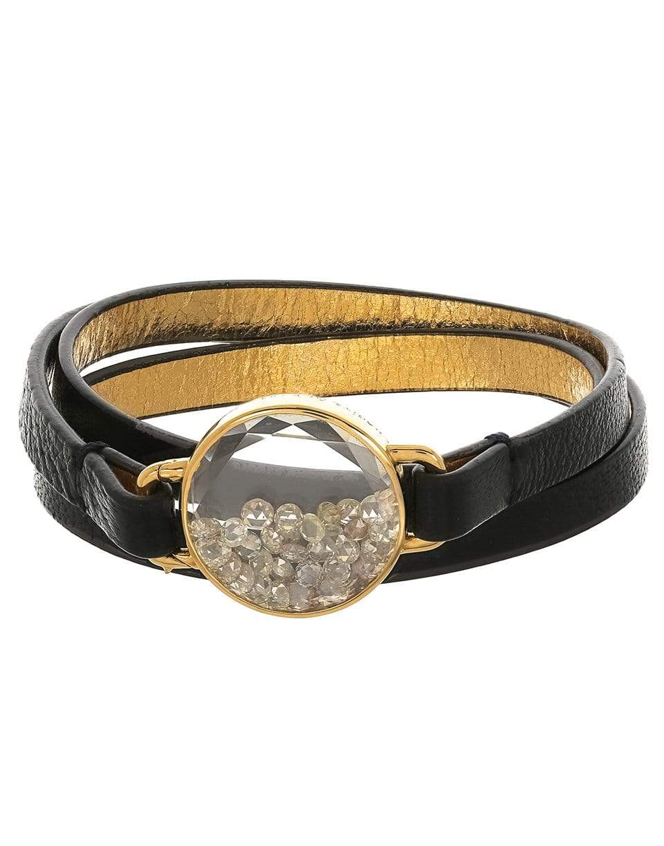 MORITZ GLIK-Champagne Diamond Shaker Leather Wrap Bracelet-YELLOW GOLD