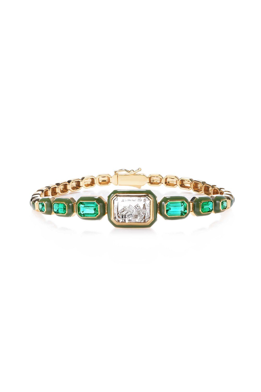 MORITZ GLIK-Emerald Enamel Tennis Bracelet-YELLOW GOLD