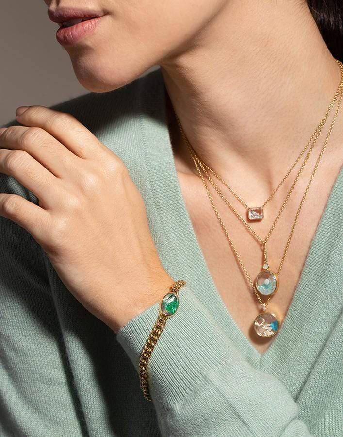 MORITZ GLIK-Emerald Shaker Curb Chain Bracelet-YELLOW GOLD