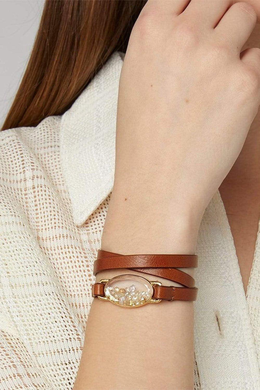 MORITZ GLIK-Leather Wrap Yellow Diamond Shaker Bracelet-YELLOW GOLD