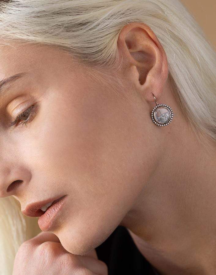 MORITZ GLIK-Halo White and Grey Diamond Shaker Earrings-WHITE GOLD
