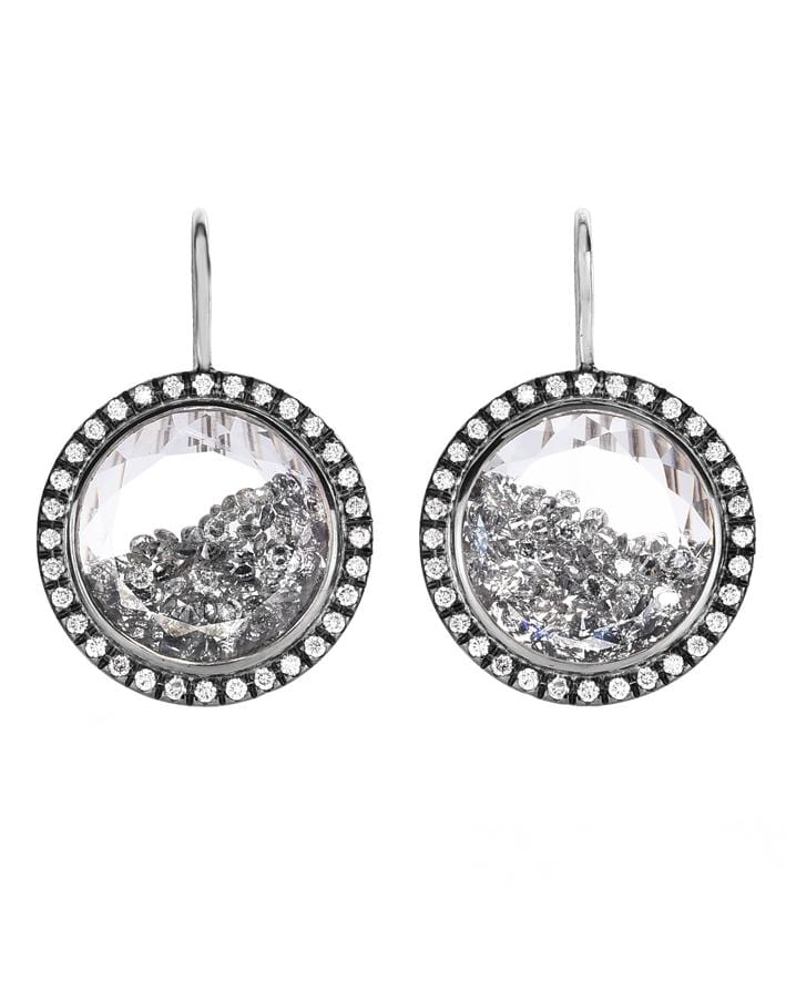 MORITZ GLIK-Halo White and Grey Diamond Shaker Earrings-WHITE GOLD