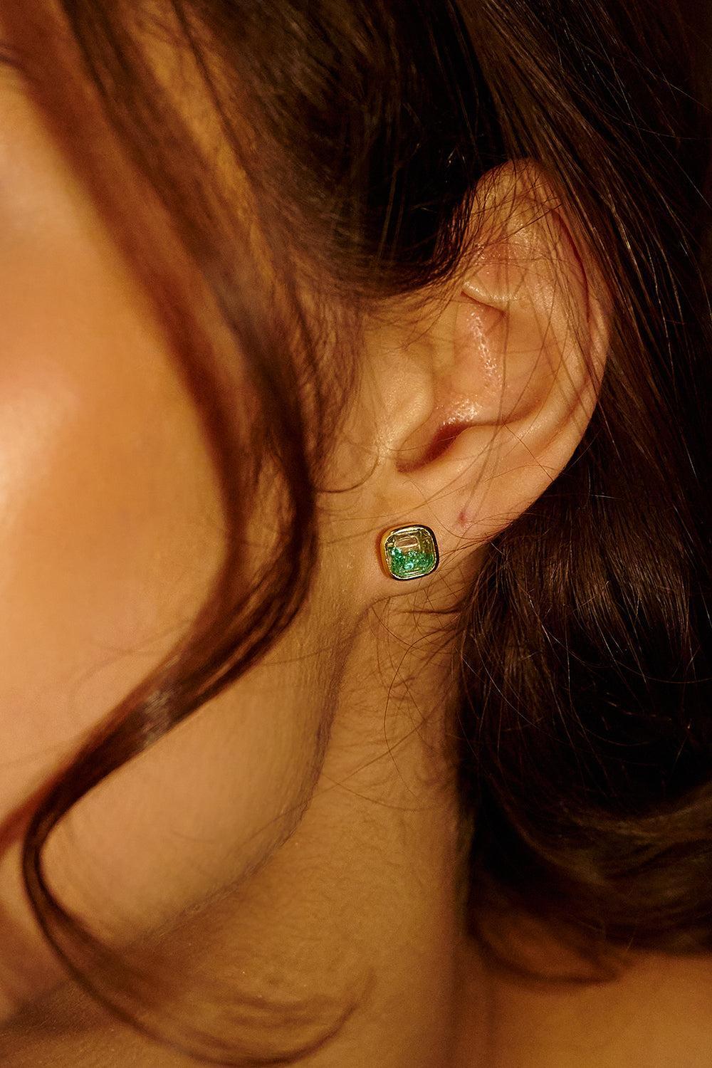 Emerald Neue Cushion Stud Earrings-YELLOW GOLD-JEWELRYFINE JEWELEARRING-MORITZ GLIK
