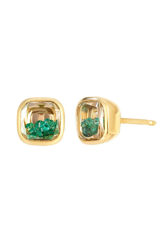Emerald Neue Cushion Stud Earrings-YELLOW GOLD-JEWELRYFINE JEWELEARRING-MORITZ GLIK