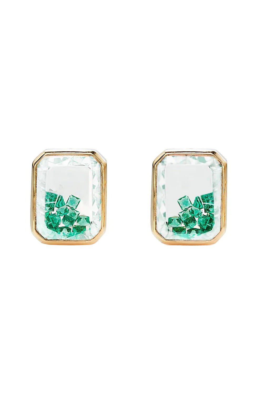 MORITZ GLIK-Emerald Shaker Stud Earrings-YELLOW GOLD