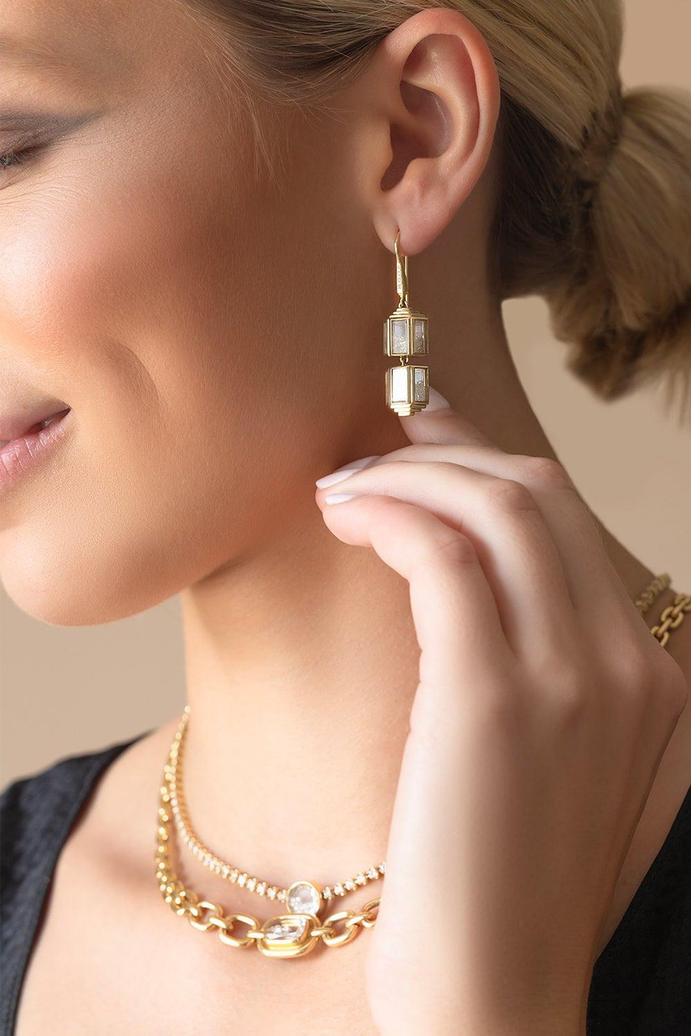MORITZ GLIK-White Sapphire Torre Shaker Earrings-YELLOW GOLD