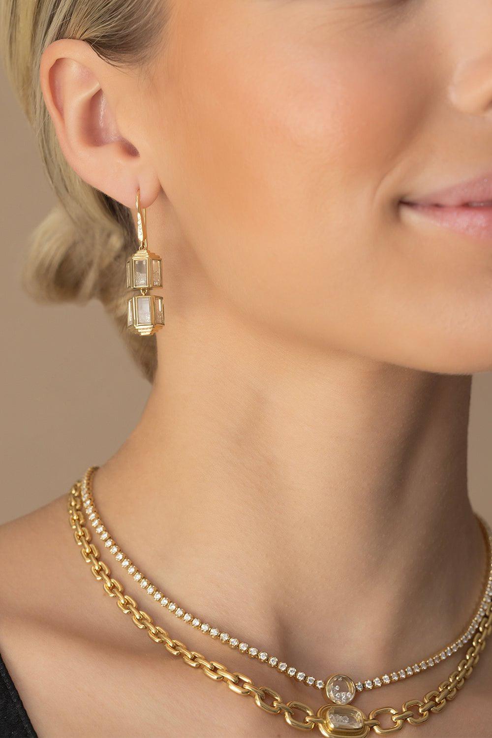 MORITZ GLIK-White Sapphire Torre Shaker Earrings-YELLOW GOLD